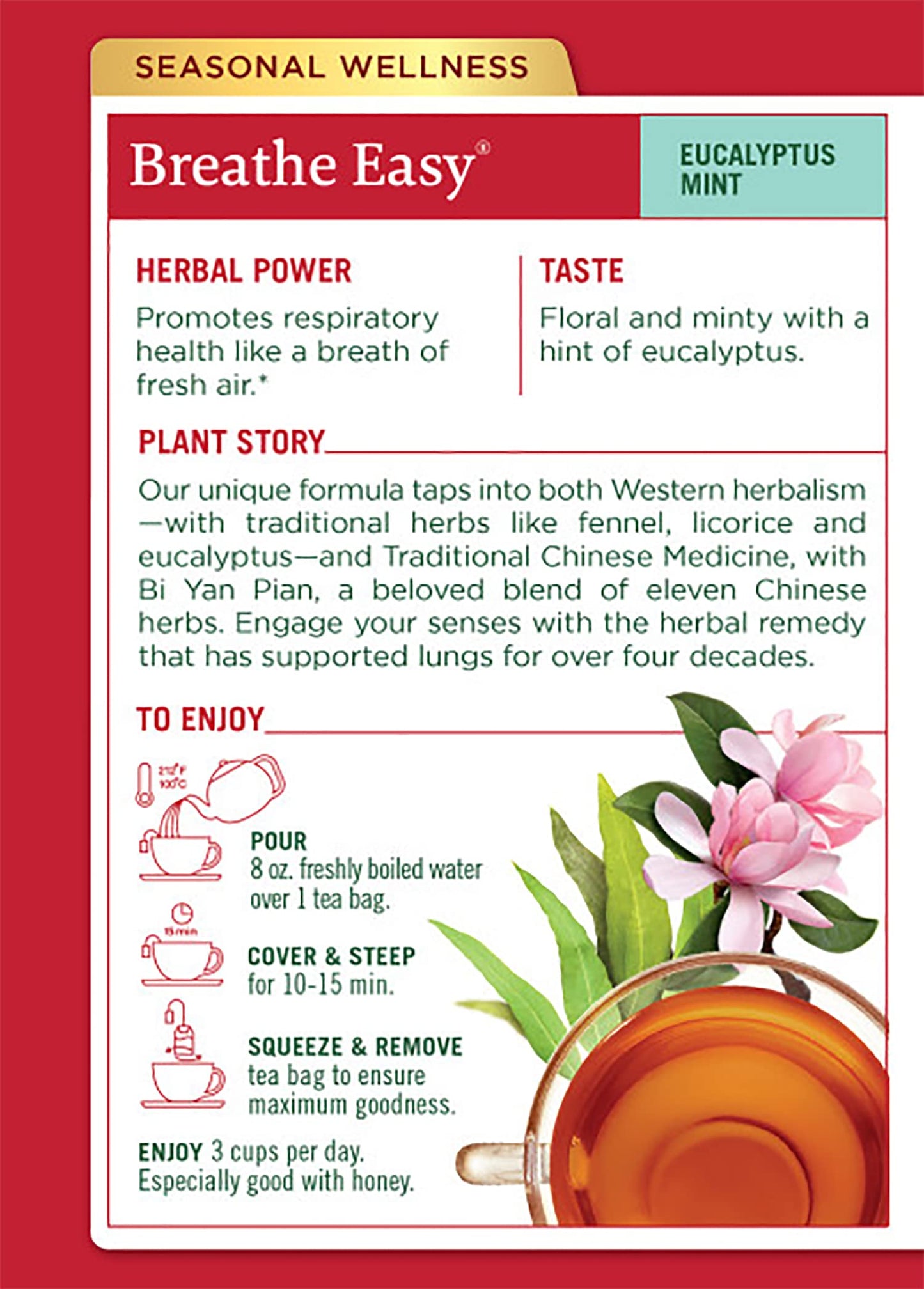 Traditional Medicinals Breathe Easy Eucalyptus Mint Herbal Tea, Promotes Respiratory Health, (Pack Of 2) - 32 Tea Bags Total