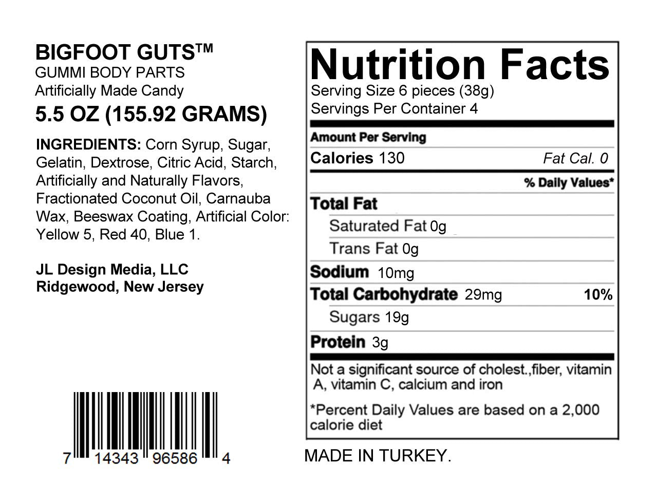 Bigfoot Guts Gummy Mixed Fruit Flavored Body Parts Fun Unique Halloween Candy Gag Gift For Birthday Girls, Boys, Kids & Teens (5