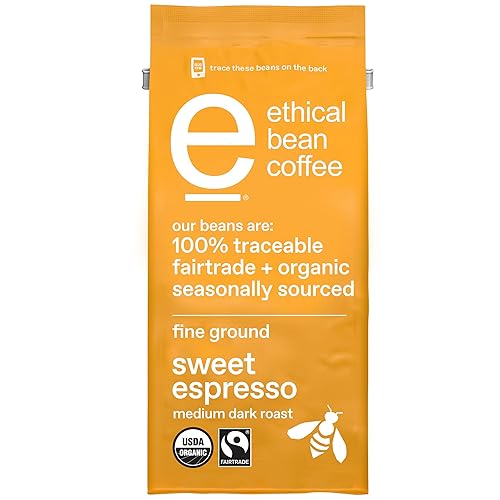 Ethical Bean Fairtrade Organic Coffee, Sweet Espresso Medium Dark Roast, Ground Coffee Beans - 100% Arabica Coffee (8 oz Bag), 0