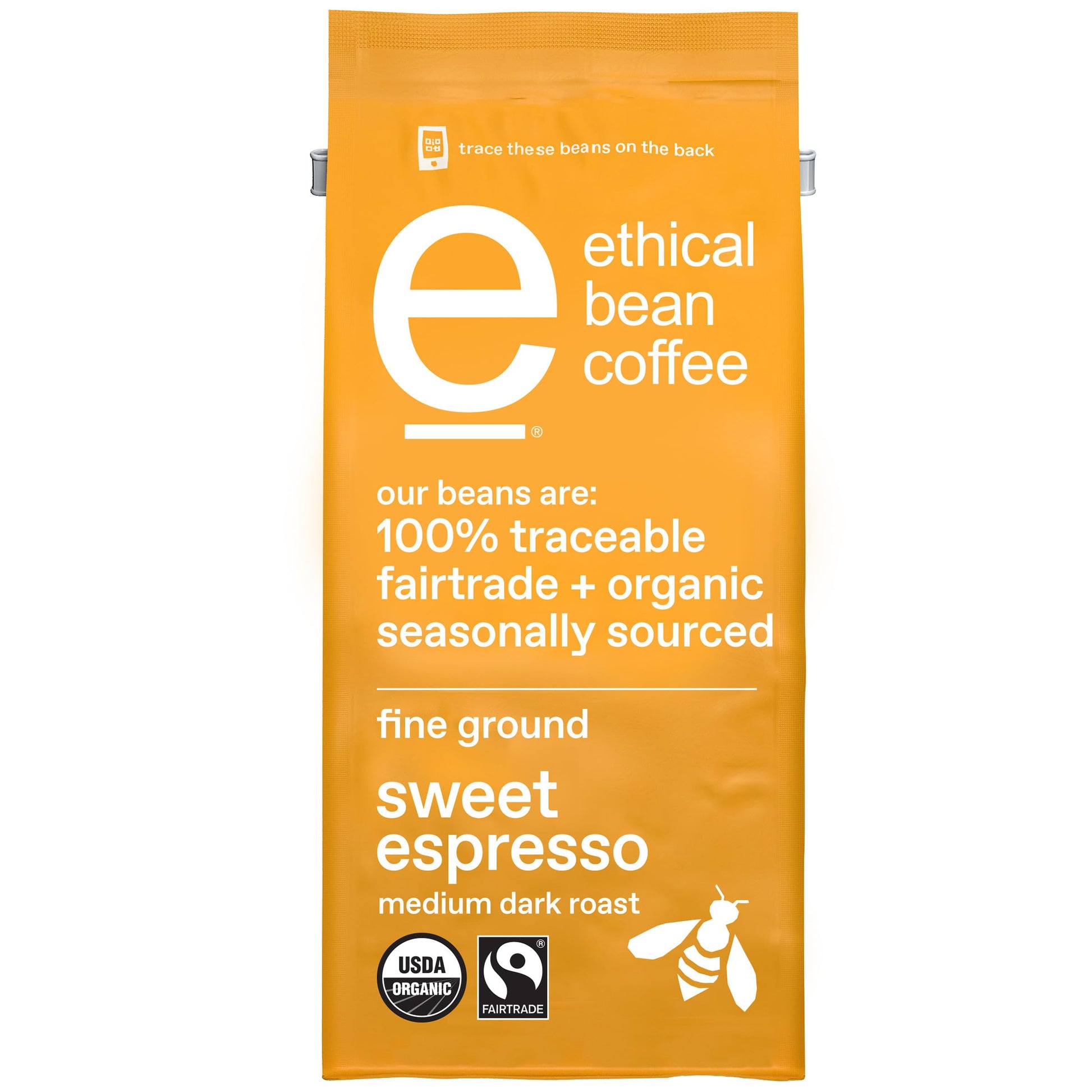 Ethical Bean Fairtrade Organic Coffee, Sweet Espresso Medium Dark Roast, Ground Coffee Beans - 100% Arabica Coffee (8 oz Bag), 0