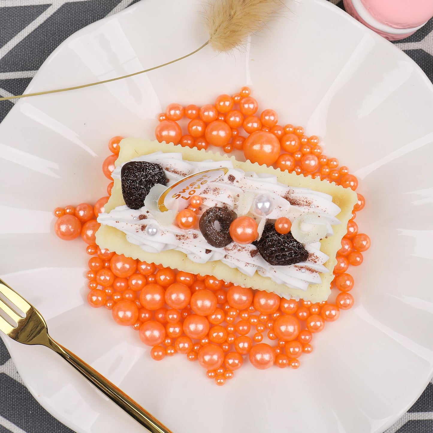 Orange Sprinkles For Cake Decorating, 120G/4.23Oz Edible Orange Pearl Sprinkles Mix, Sugar Candy Pearls For Baking, Cookie Decor