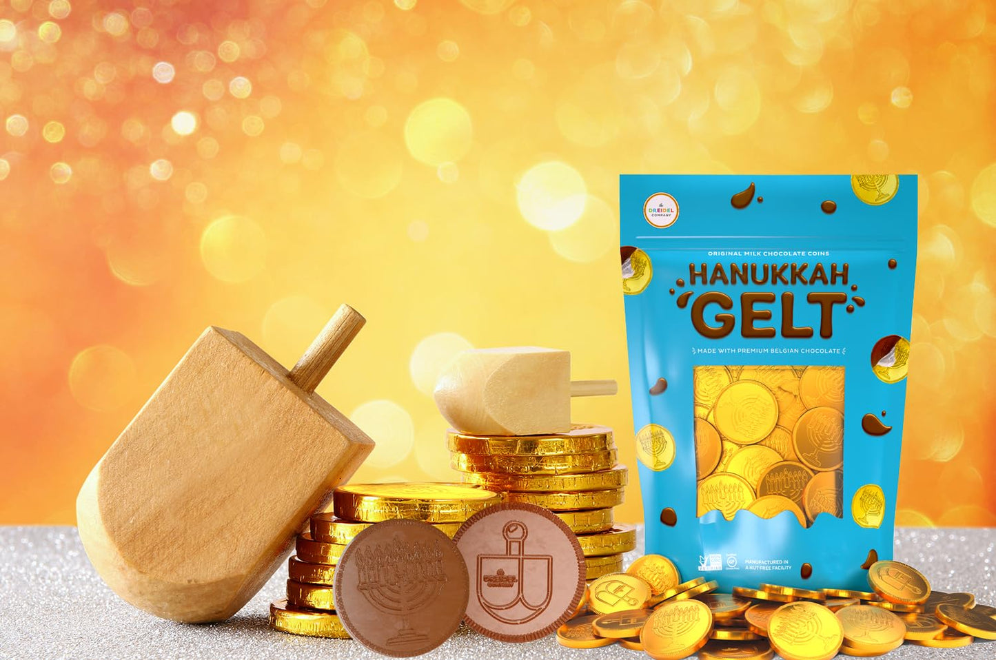 The Dreidel Company Milk Chocolate Coins - Gluten Free, Non-GMO, Nut Free - 50 Count Hanukkah Gelt