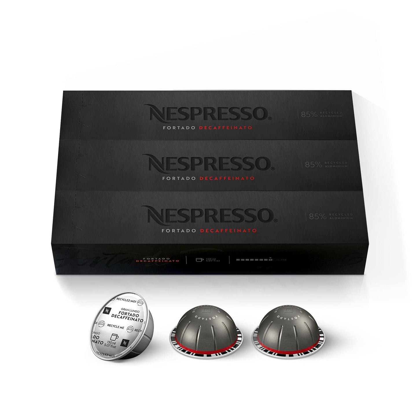 Nespresso Capsules Vertuo Fortado Decaffeinato Coffee Pods, 30-Count, 5.0 oz, Gran Lungo, Pack of 3