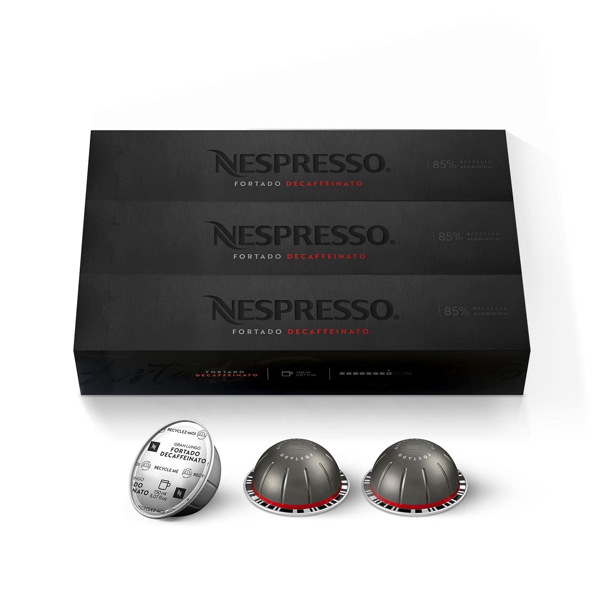 Nespresso Capsules Vertuo Fortado Decaffeinato Coffee Pods, 30-Count, 5.0 oz, Gran Lungo, Pack of 3