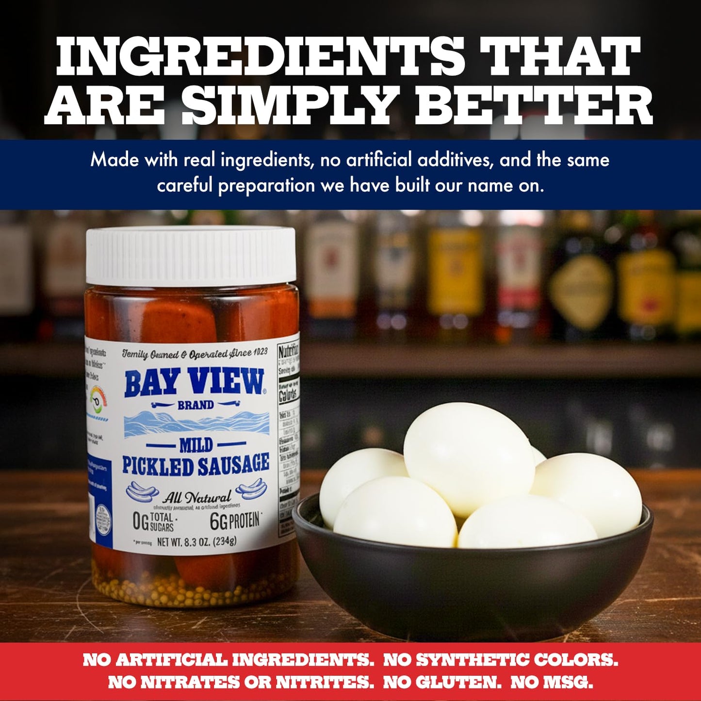 Bay View Smoked Pickled Polish Sausage, No Msg, Gluten Free, No Soy, 0G Sugar, 9G Protein, Hardwood Smoked, Mouthwatering Pickled Snack (8Oz, Red Hot)