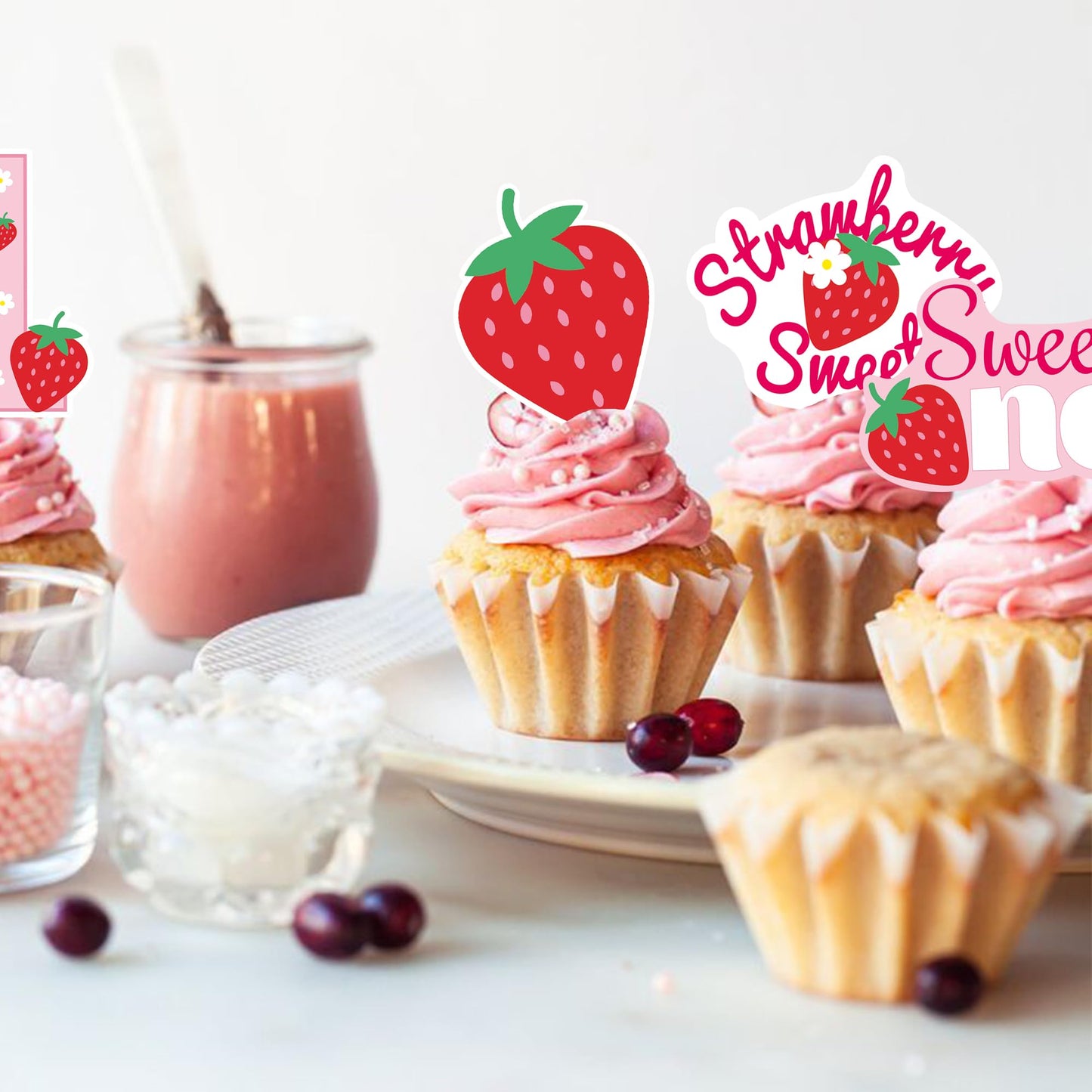 Foowztao 42Pcs Strawberry Cupcake Toppers, Edible Wafer Paper, Small, Picture15