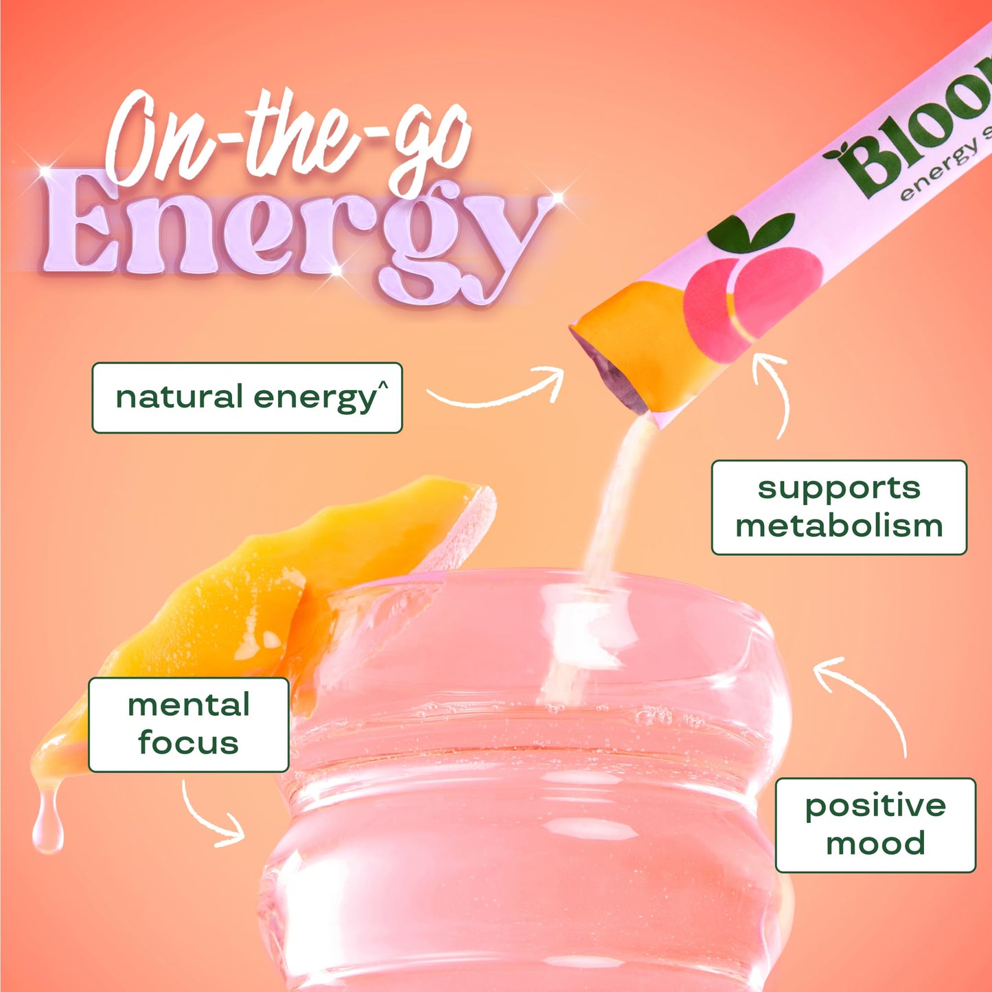 Bloom Nutrition Energy Drink Powder Packets  Sugar Free Energy Drink Mix with L-Theanine  B Vitamins & Natural Caffeine  On the Go Powder Sticks for Natural Energy  10 Calories (10 Pouches (Pack of 1)  Peach Mango)