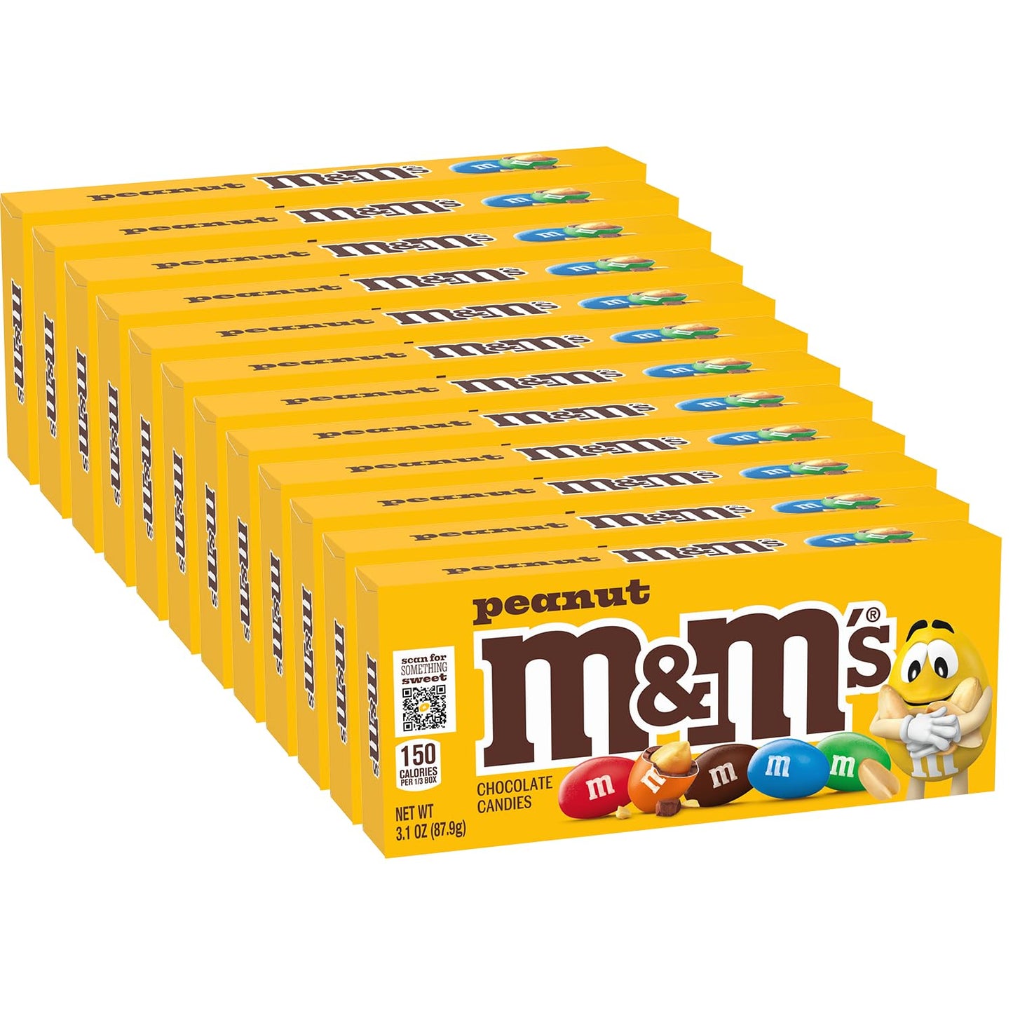 M&M S Peanut Milk Chocolate Candy Movie Theater Box Bulk Pack, 3.1 oz Box (Pack of 12)