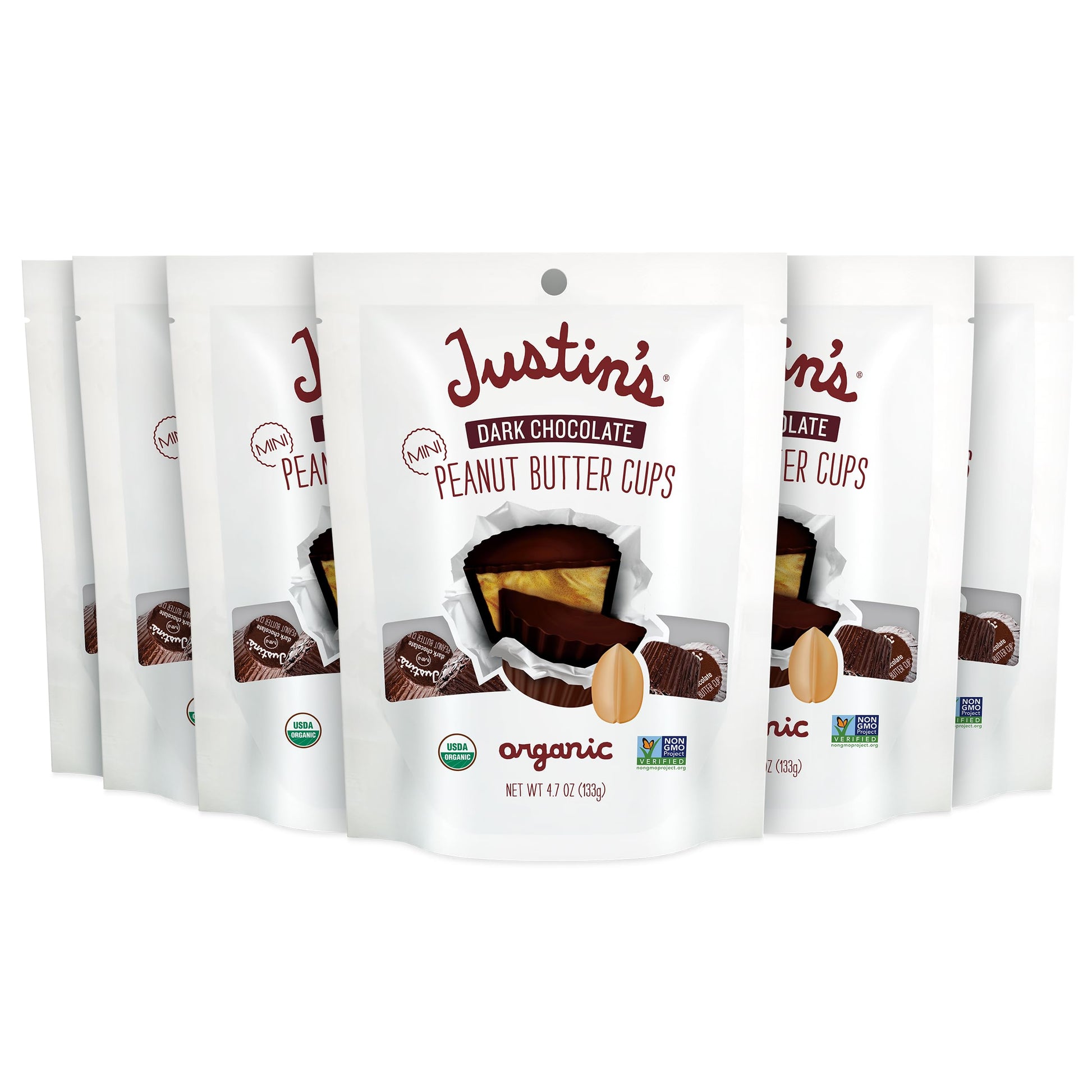 Justins Organic Mini Dark Chocolate Peanut Butter Cups, 4.7 oz (6 Pack), White