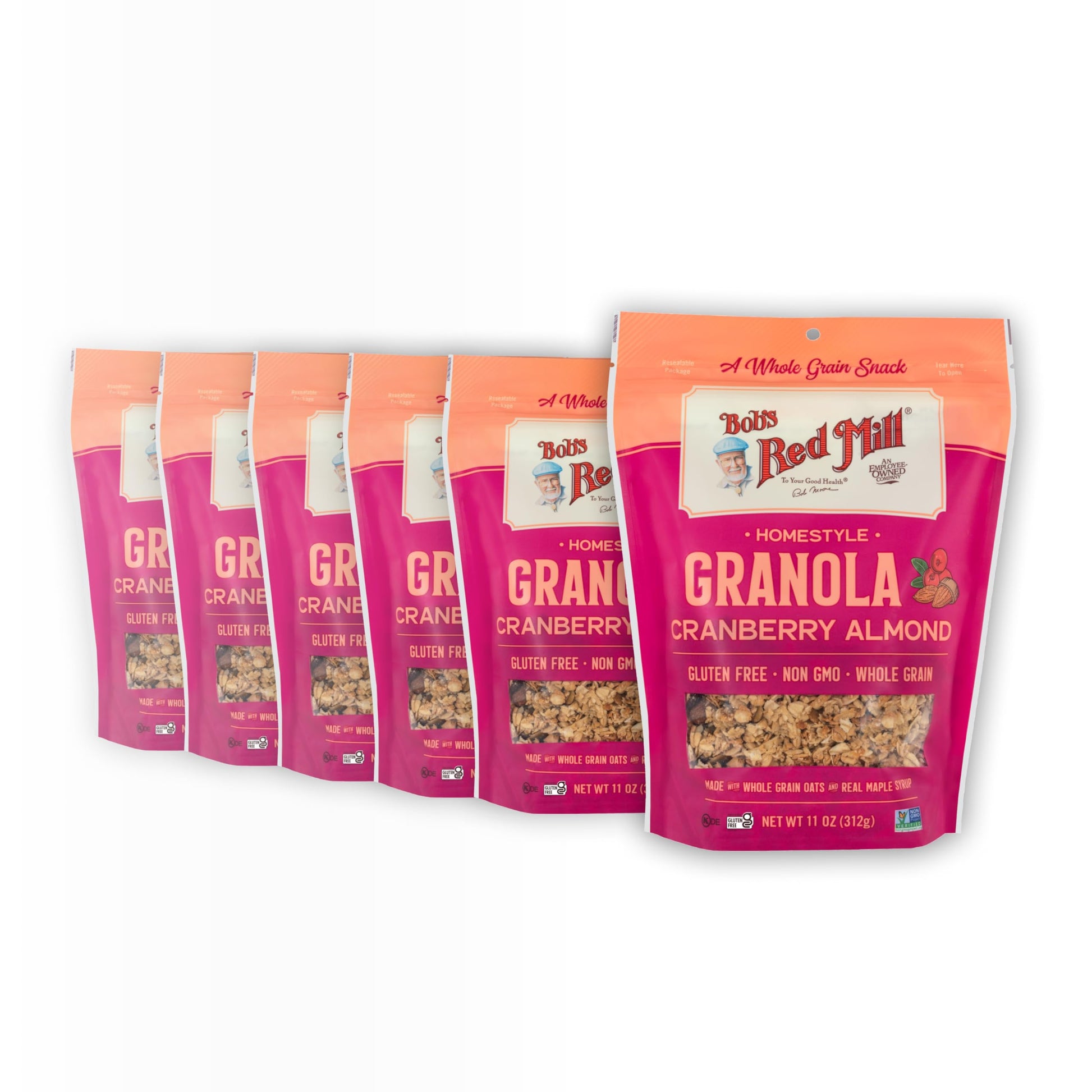 Bobs Red Mill Cranberry Almond Homestyle Granola, 11 Ounce Bag (Pack of 6), Certified Gluten Free, Non-GMO, Whole Grain