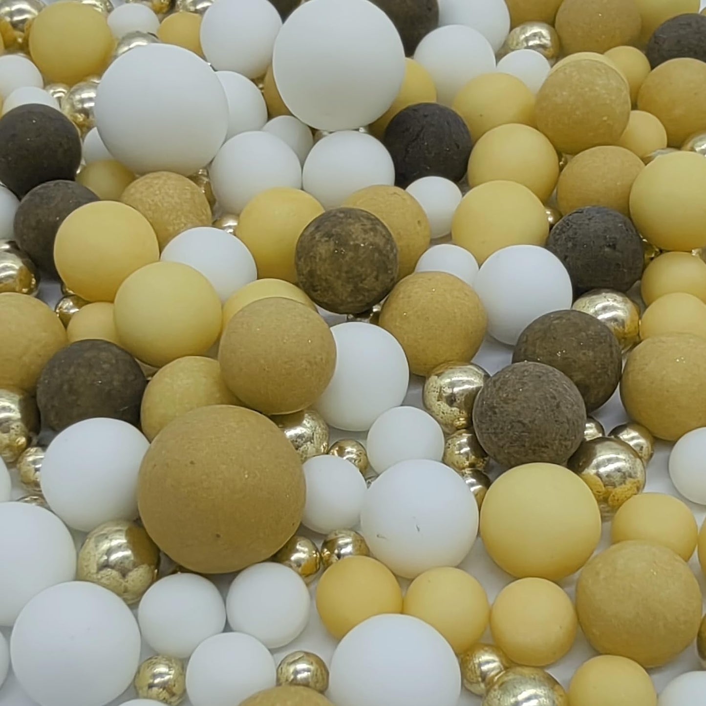 Edible Brown & Yellow & White & Gold Sugar Pearls Sprinkles Candy Mix Size Pearls Cake Decorations Cupcake Toppers Decorating Pe