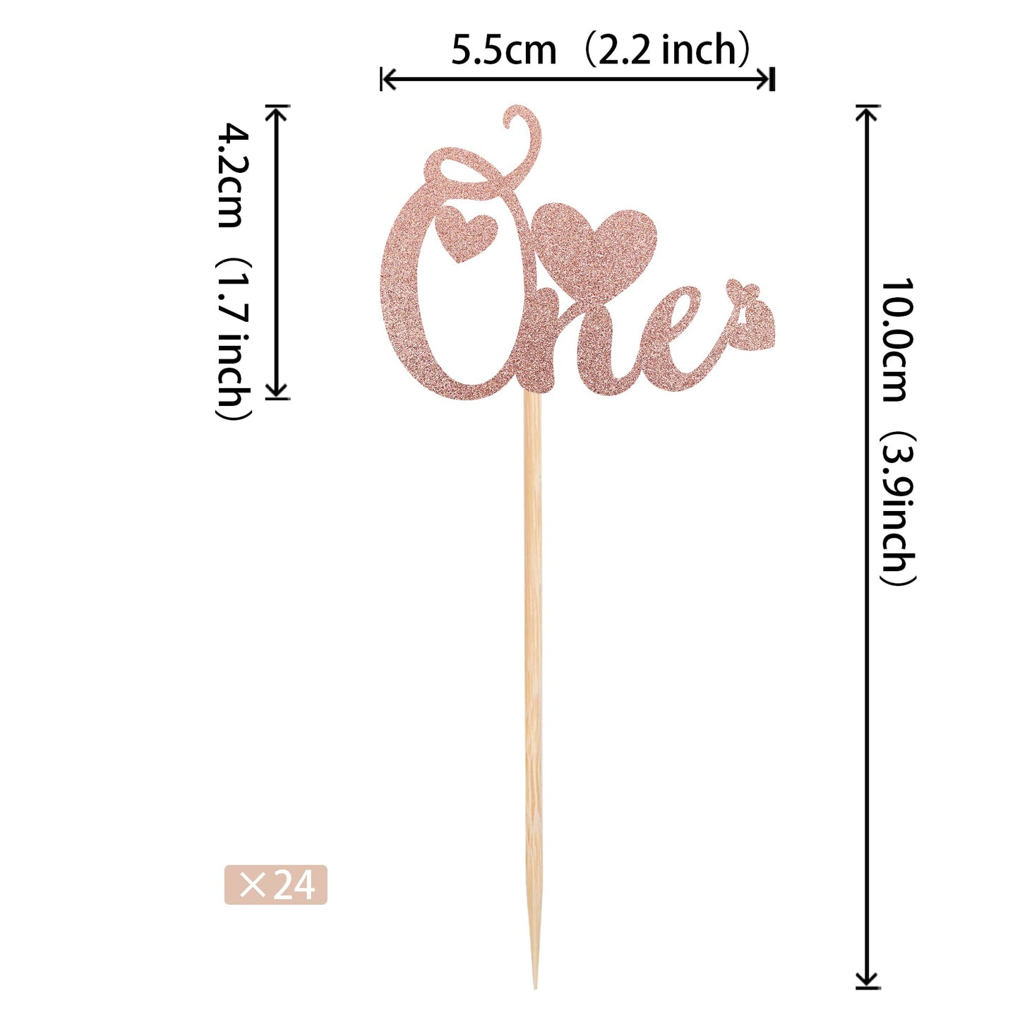 24 Pcs One Cupcake Toppers With Love Glitter Valentine'S Day 1St Birthday Cupcake Picks Decorations For Wedding Anniversary Baby