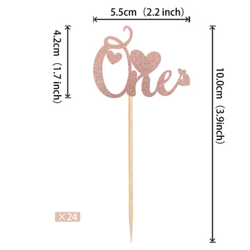 24 Pcs One Cupcake Toppers With Love Glitter Valentine'S Day 1St Birthday Cupcake Picks Decorations For Wedding Anniversary Baby