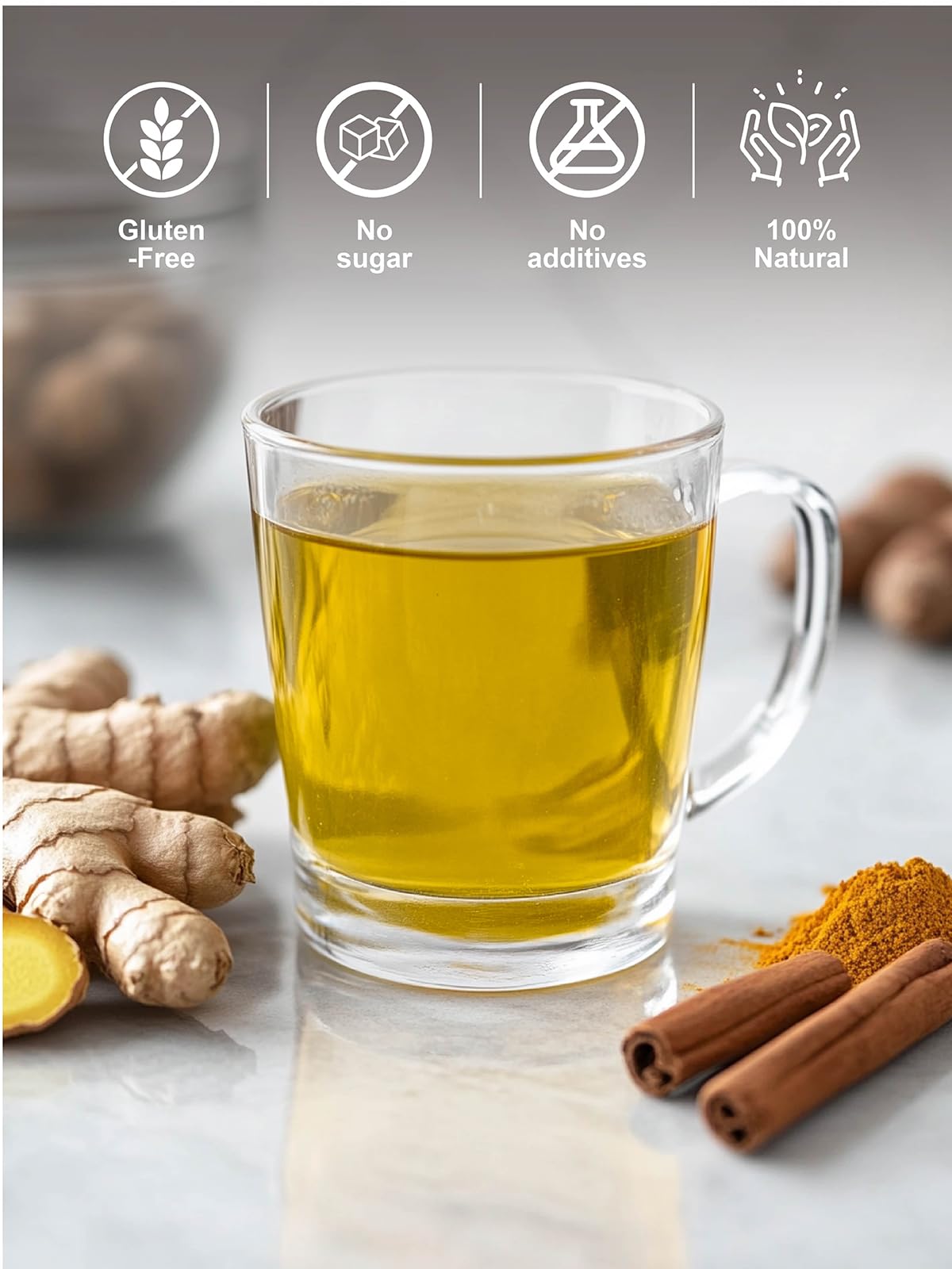 TeeLux Turmeric Ginger Tea Bags - Caffeine Free Herbal Tea, 100 Count, Spicy & Smooth Flavor