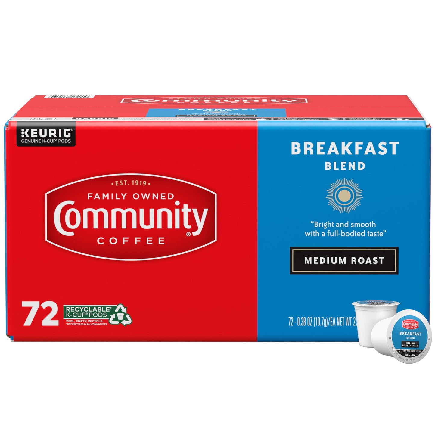 Community Coffee Breakfast Blend Medium Roast Single-Serve K-Cup Pods 72 Count Pack of 1