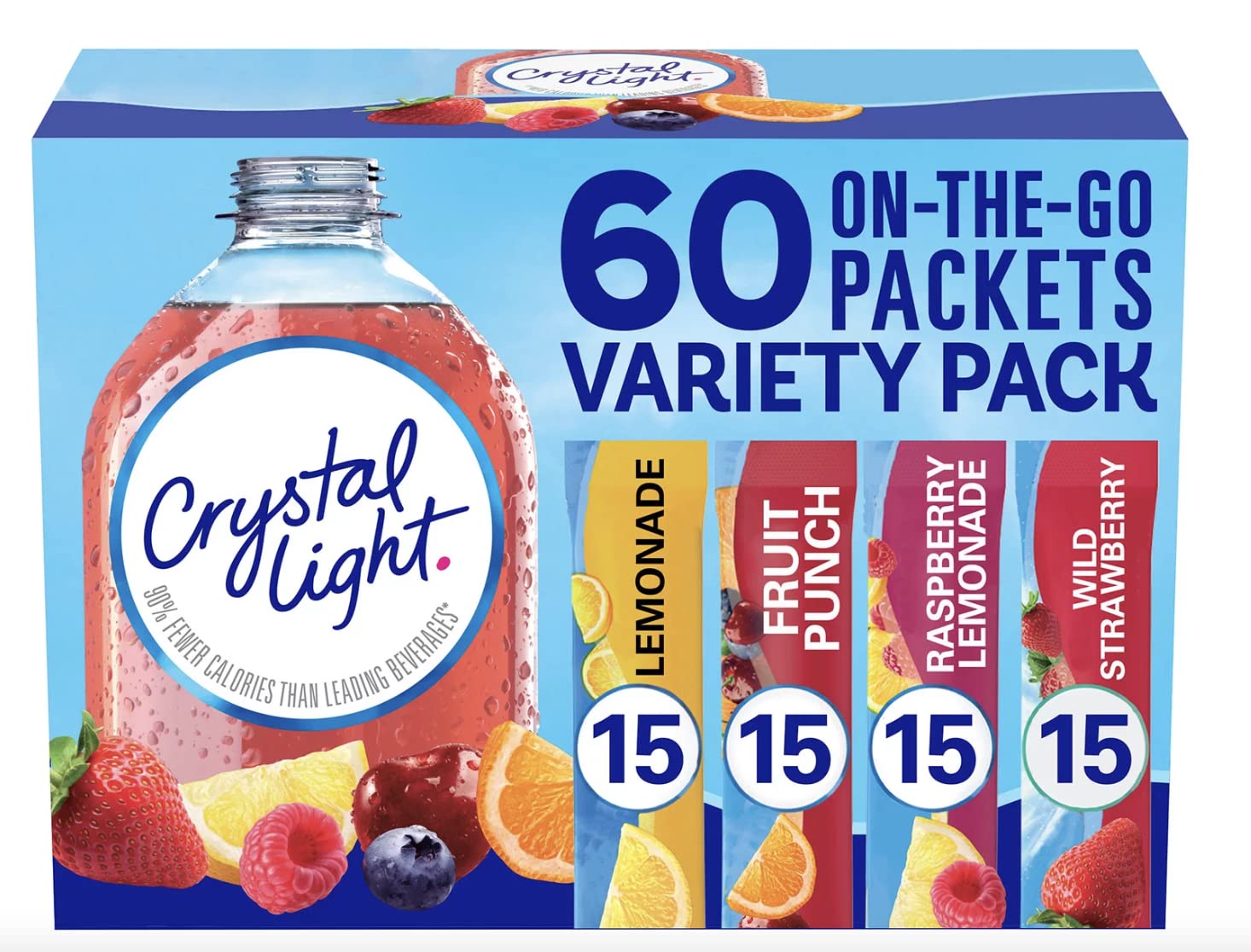 Crystal Light Sugar-Free Lemonade Fruit Punch Raspberry Lemonade And Wild Strawberry On-The-Go Powdered Drink Singles Mix Variet