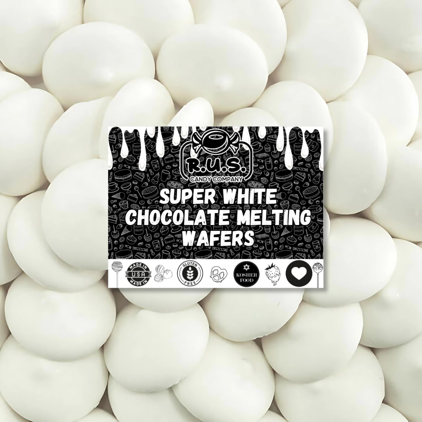 Super White Chocolate Melting Wafers 32Oz (2 Lb) By Rus Candy Company Perfect For Dipping  Coating  Baking  Molding & More