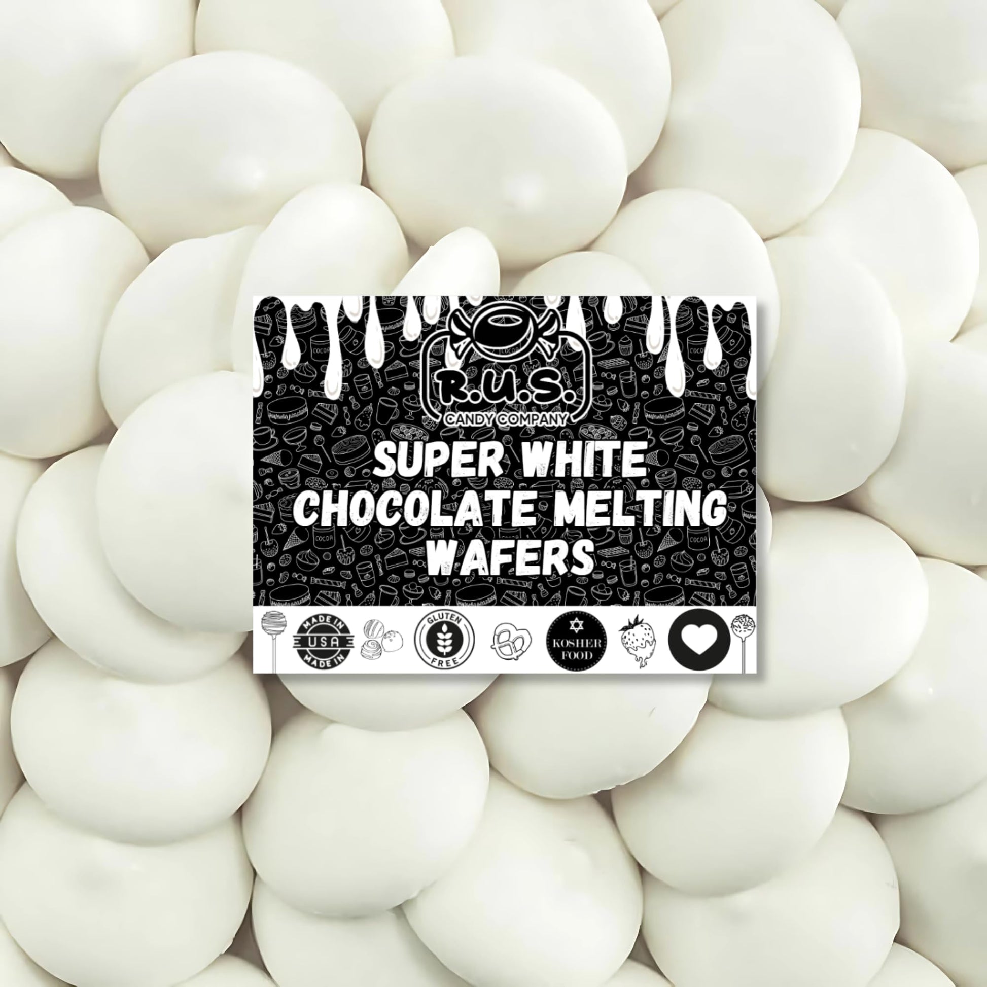 Super White Chocolate Melting Wafers 32Oz (2 Lb) By Rus Candy Company Perfect For Dipping  Coating  Baking  Molding & More