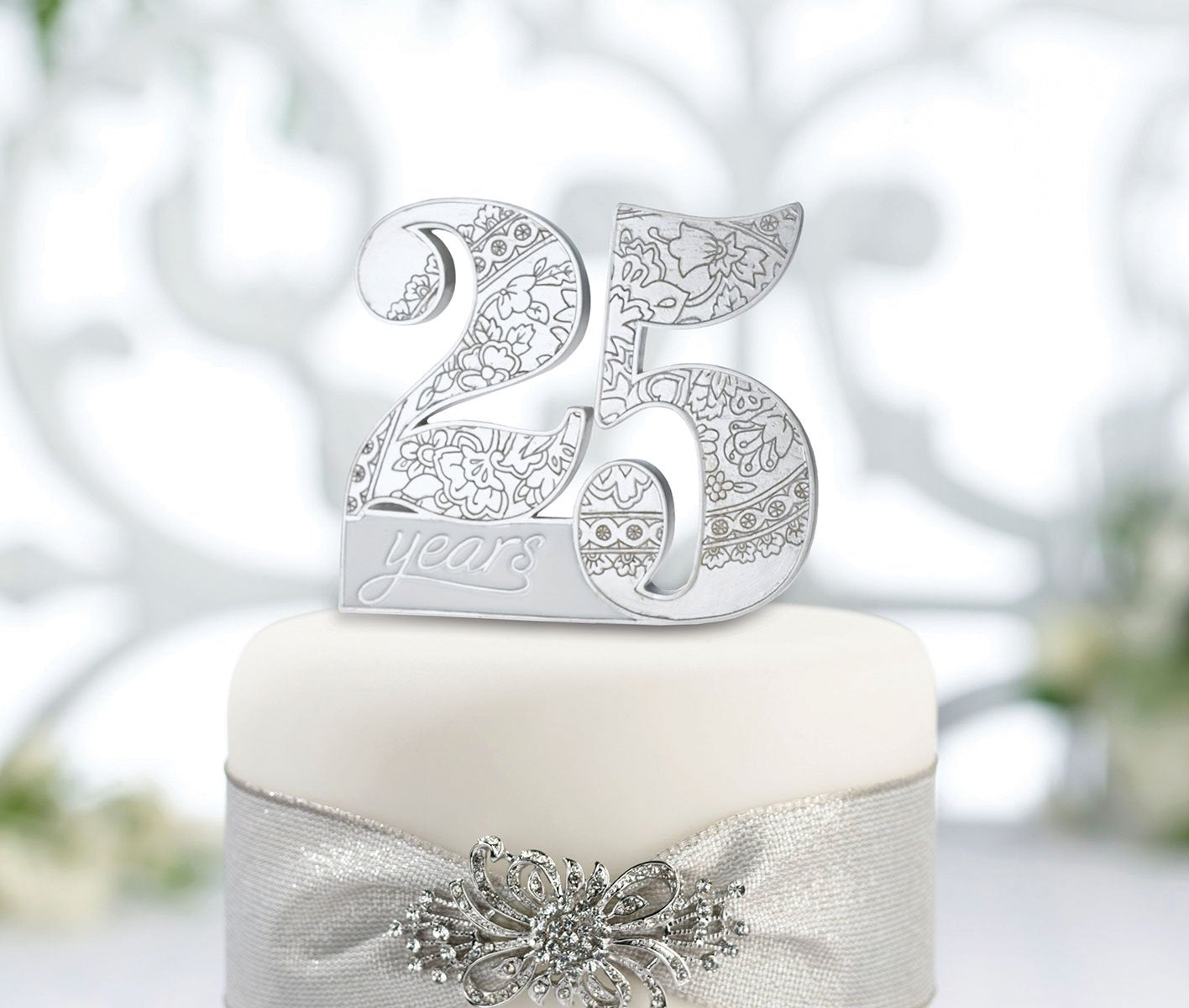Lillian Rose 25th Anniversary Decor Number Cake Topper, White