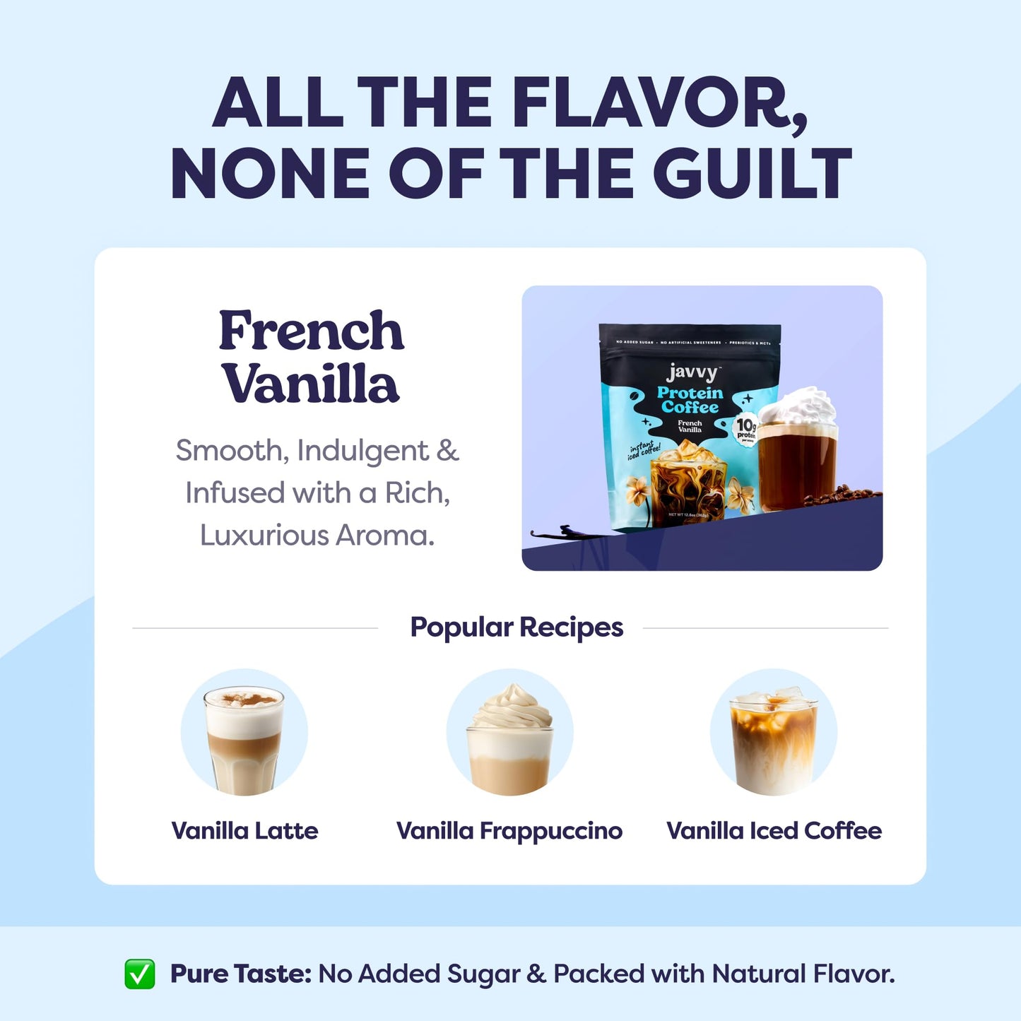French Vanilla Protein Iced Coffee - enhanced Whey Protein & Instant Iced Coffees - 100% Natural Cold Brew - Zero Artificial Flavors & Sweeteners  80 mg Caffeine  No Added Sugar  20 Servings