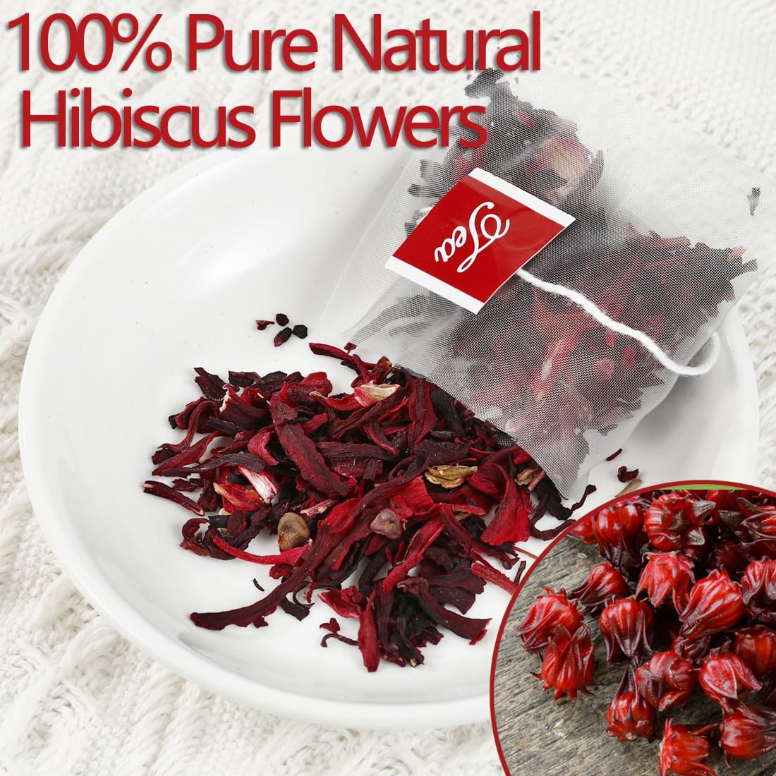 ULTHMOK Premium Hibiscus Tea Bags - 100% Pure Dried Hibiscus Flower, Caffeine Free, 100 Count