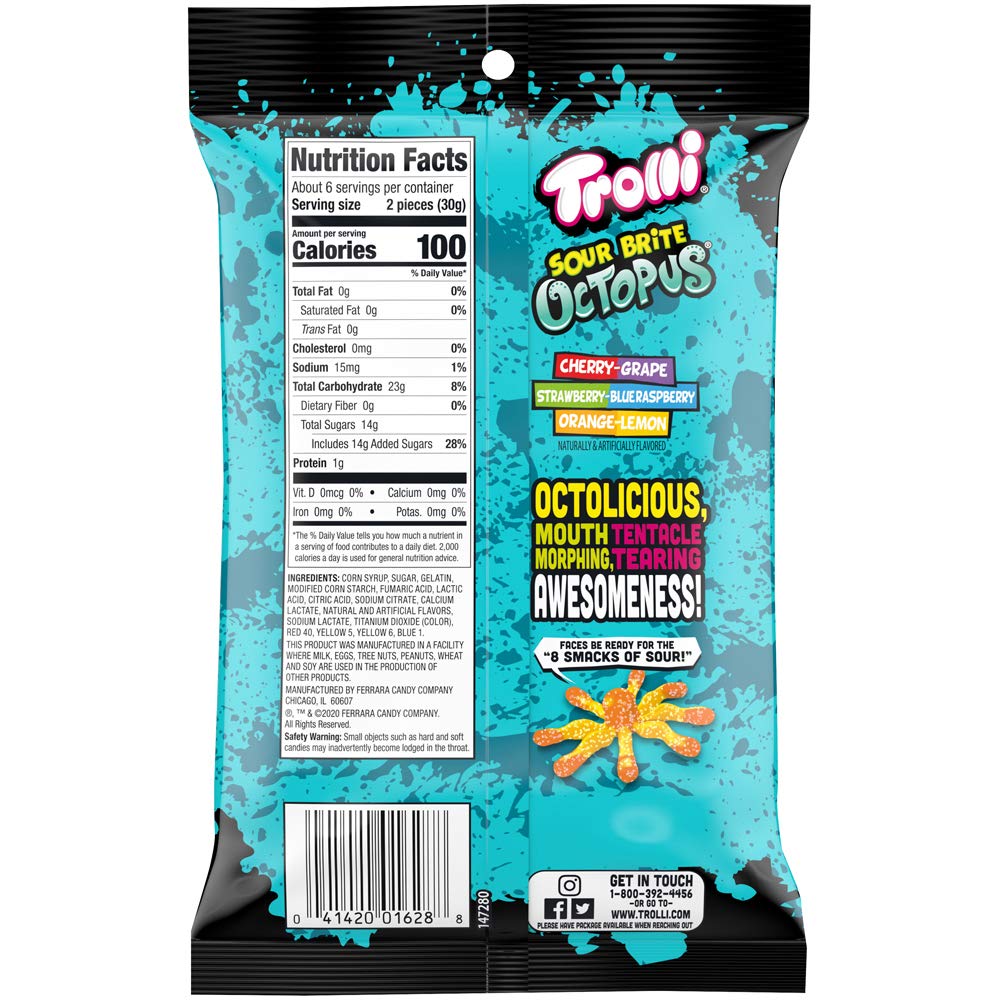 Trolli Sour Brite Octopus, Sour Gummy Candy, 6.3 Ounce (Pack Of 8)