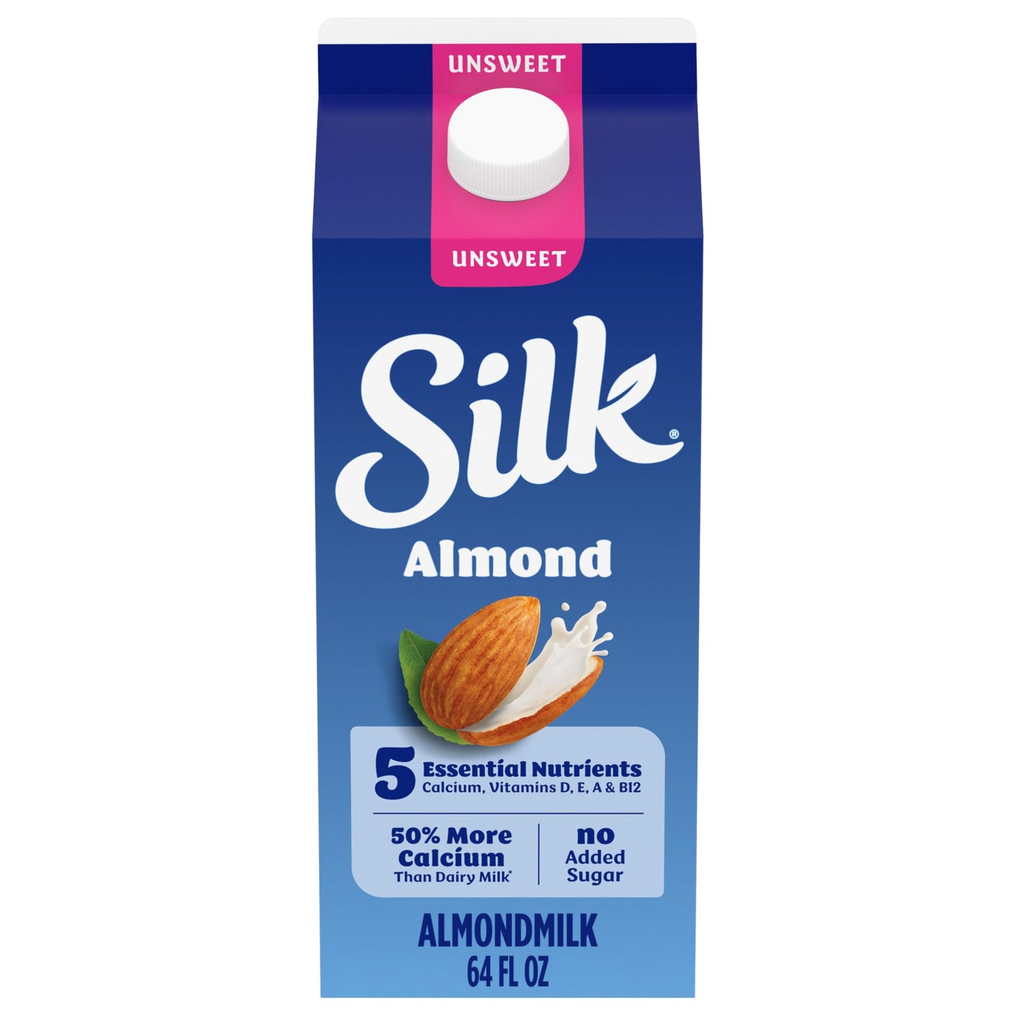 Silk Almond Milk, Unsweet, Dairy Free, Gluten Free, Seriously Creamy Vegan Milk with 50% More Calcium than Dairy Milk, 64 FL OZ 