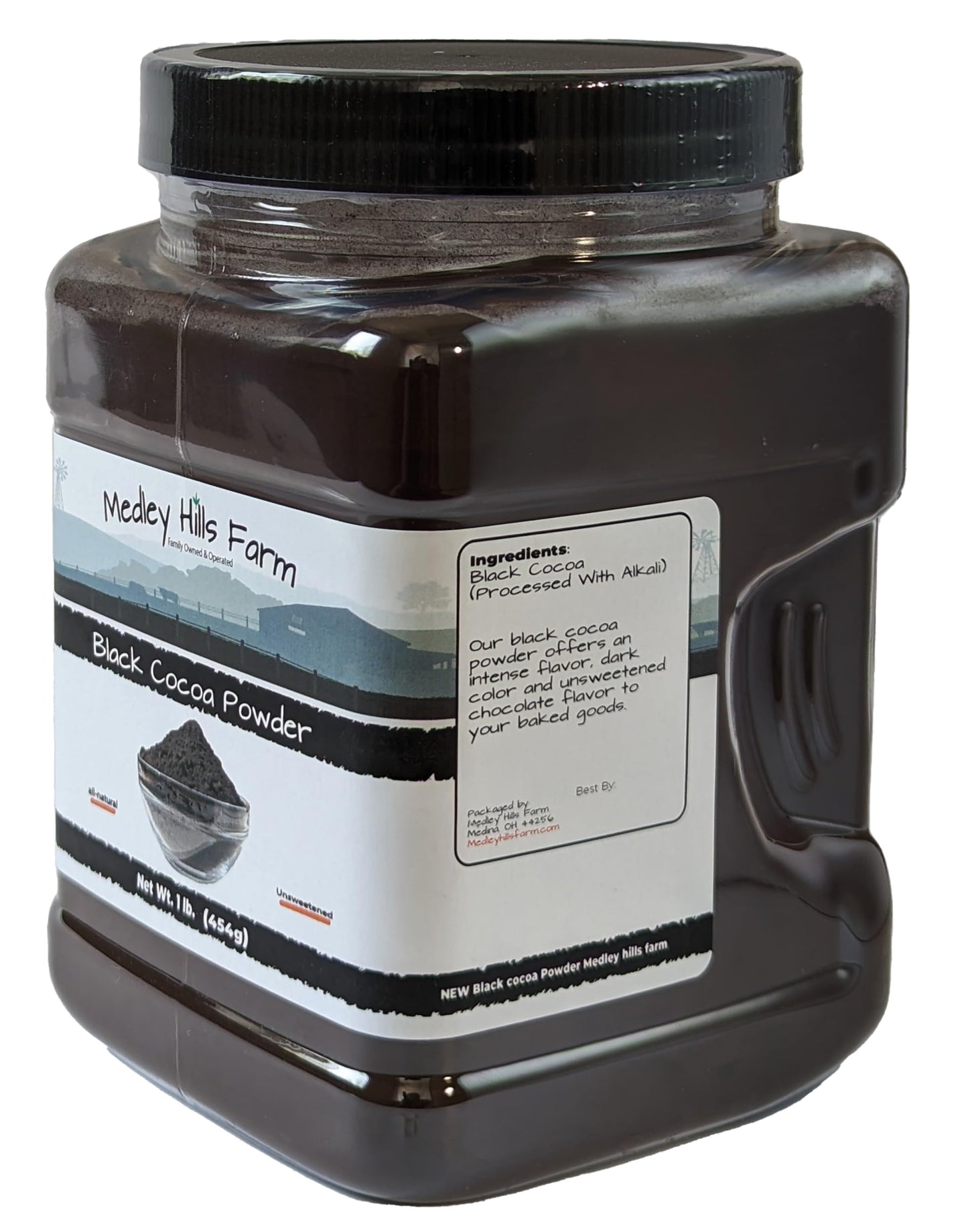 Black cocoa powder by Medley hills farm 1 Lb. in Reusable Container - Great Black cocoa powder for baking - Dutch Processed Coco