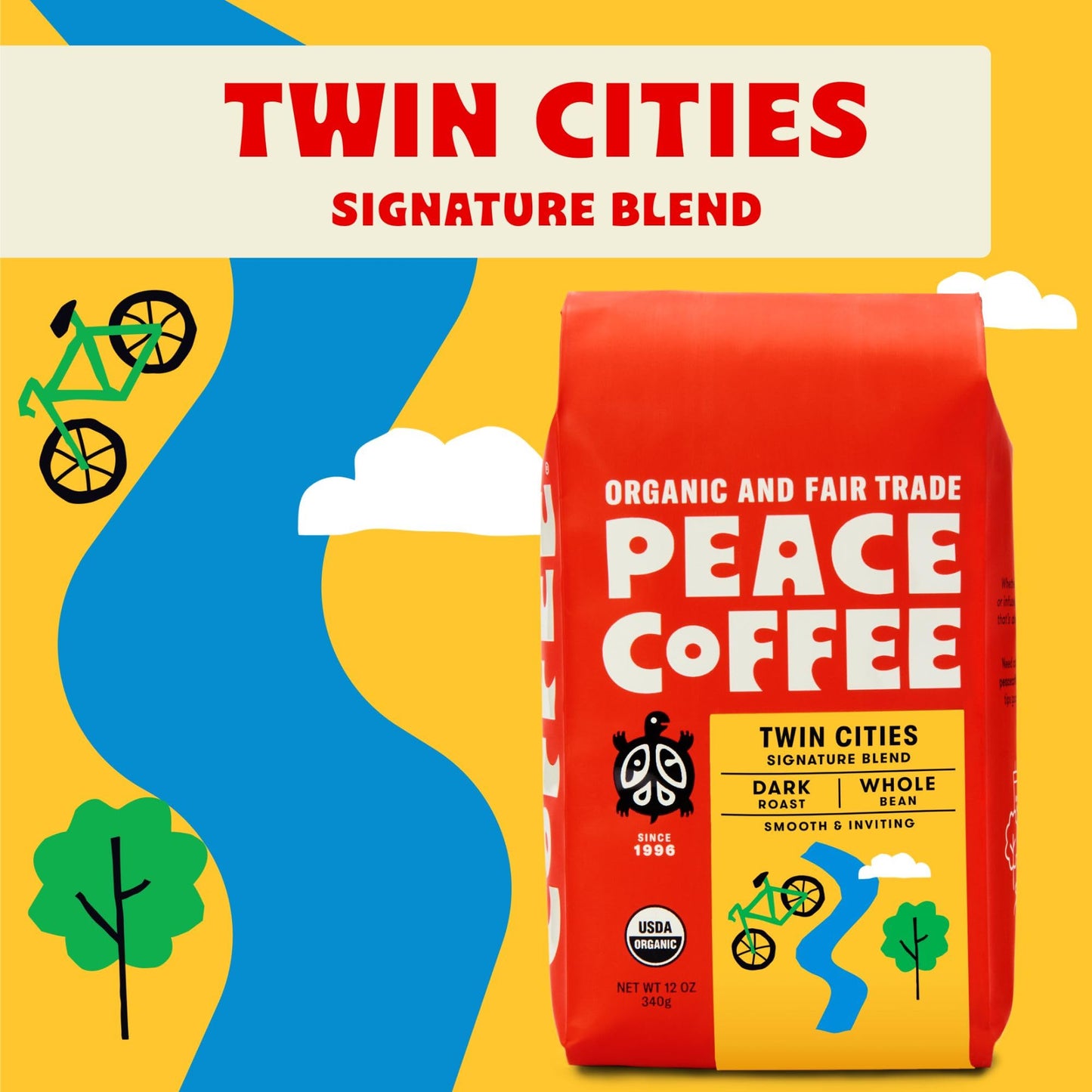 Peace Coffee Twin Cities Blend Dark Roast (Sumatra, Peru, Honduras Origins) Organic Fair Trade Coffee, Whole Bean 20 Oz. Bag
