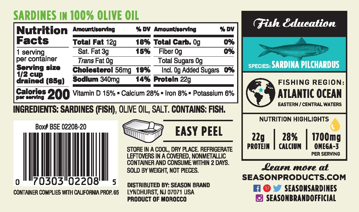 Season Sardines & Mackerel Variety - Wild Caught Sardines In Olive Oil, Water, Extra Virgin Olive Oil (Skinless & Boneless) & Mackerel In Water (Skinless & Boneless) No Salt Added - 3 Of Each, 12 Pack
