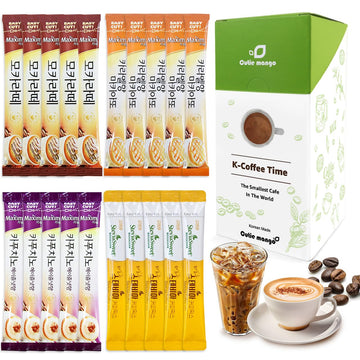 CUTIE MANGO Maxim Caf   & Stevia Variety 20 Sticks Premium Korean Style Instant Coffee Mix Sampler Cappuccino Hazelnut Mocha Lat
