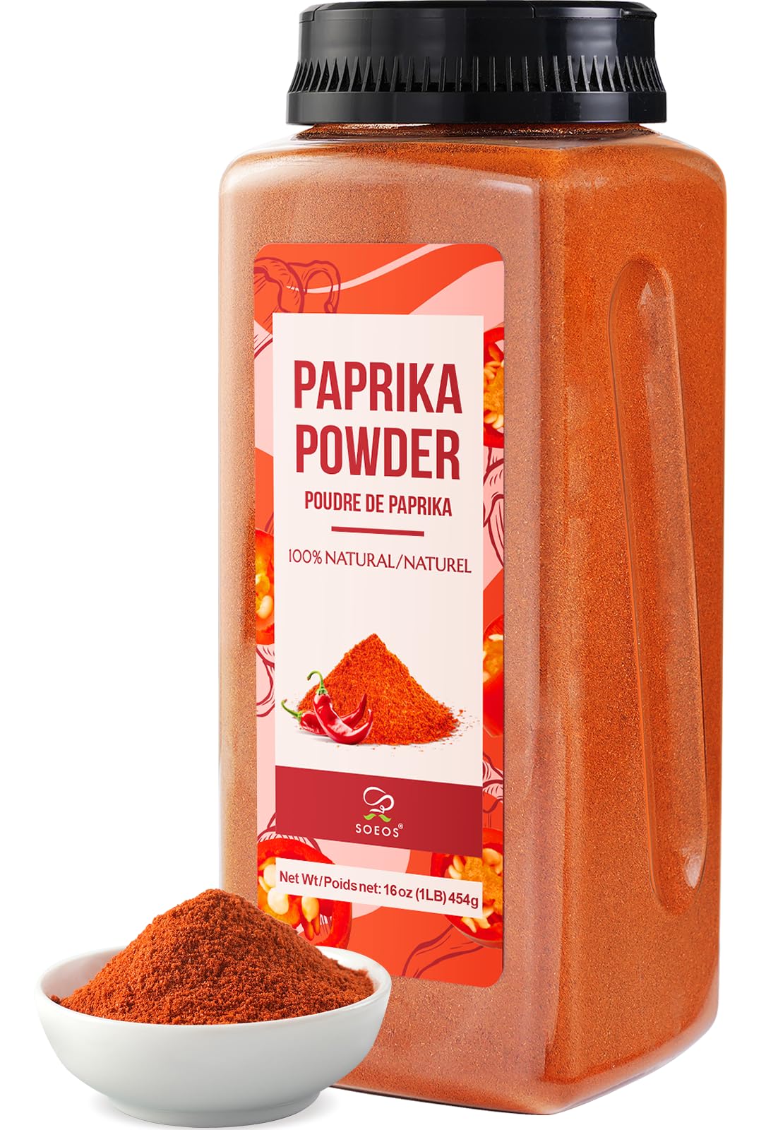 Soeos Paprika Powder  16 oz (Pack of 1)  Sweet Paprika Seasoning for Marinade  Cooking  Grilling  Dipping  Perfect for Chicken  Pork  Beef and Vegetables