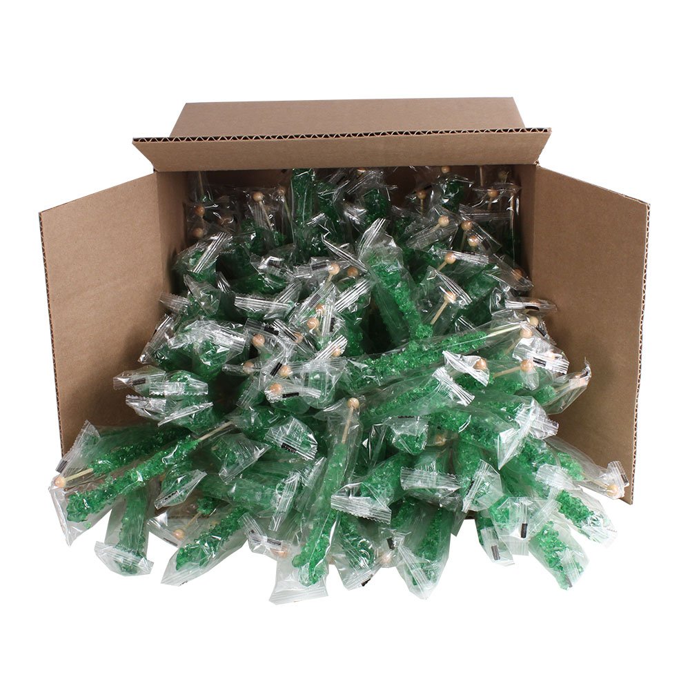 Espeez Extra Large Green Rock Candy Sticks, 144 Count, Individually Wrapped Lollipops for Candy Buffet, Parties, and Celebrations