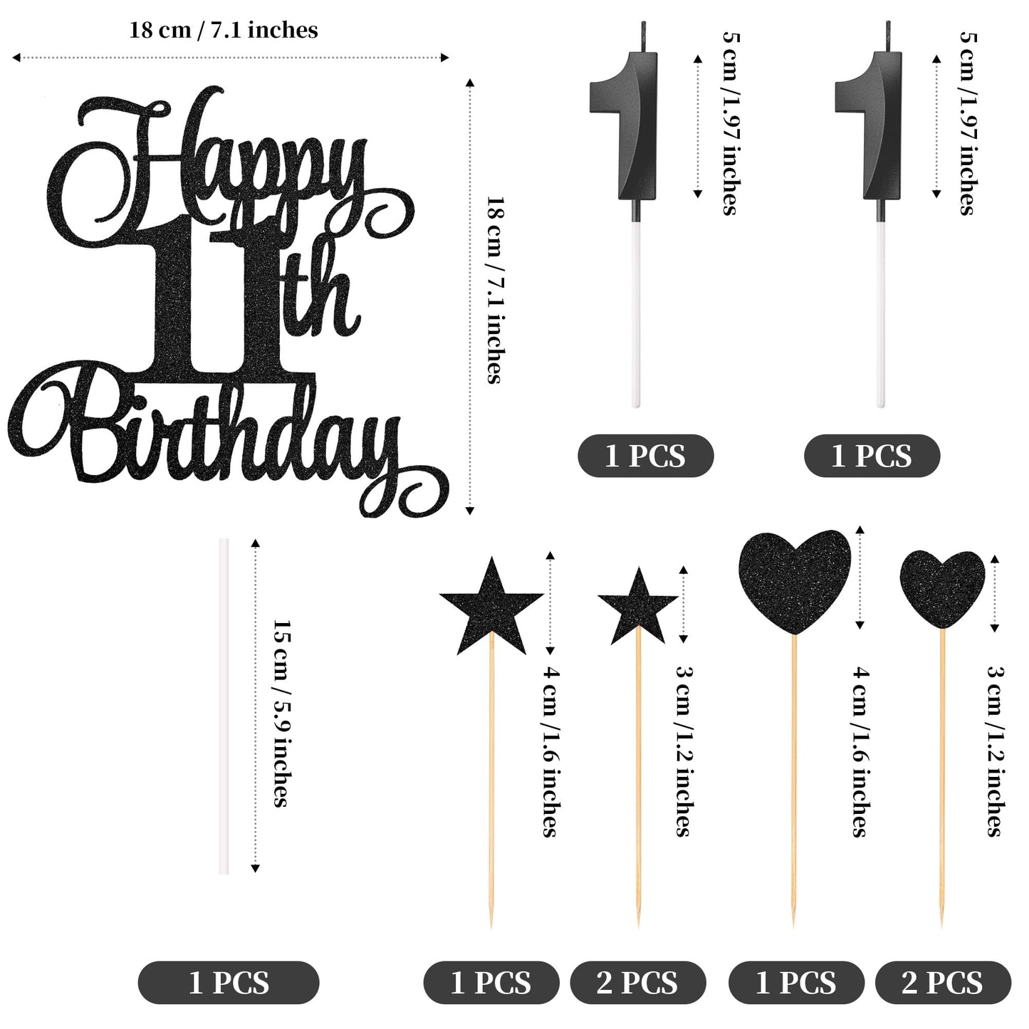 Lecferrarc 11Th Birthday Cake Decorations, 11Th Birthday Candles Cake Numeral Candles And Glitter Happy 11Th Birthday Cake Toppe