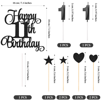 Lecferrarc 11Th Birthday Cake Decorations, 11Th Birthday Candles Cake Numeral Candles And Glitter Happy 11Th Birthday Cake Toppe