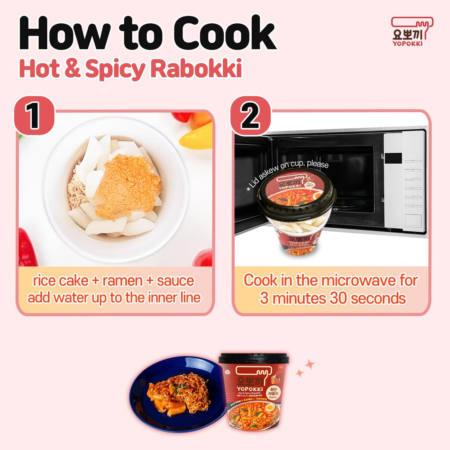 Yopokki Instant Rabokki Cup (Hot Spicy, Cup Of 2) Korean Street Food With Hot Spicy Sauce Ramen Noodle Topokki Rice Cake - Quick