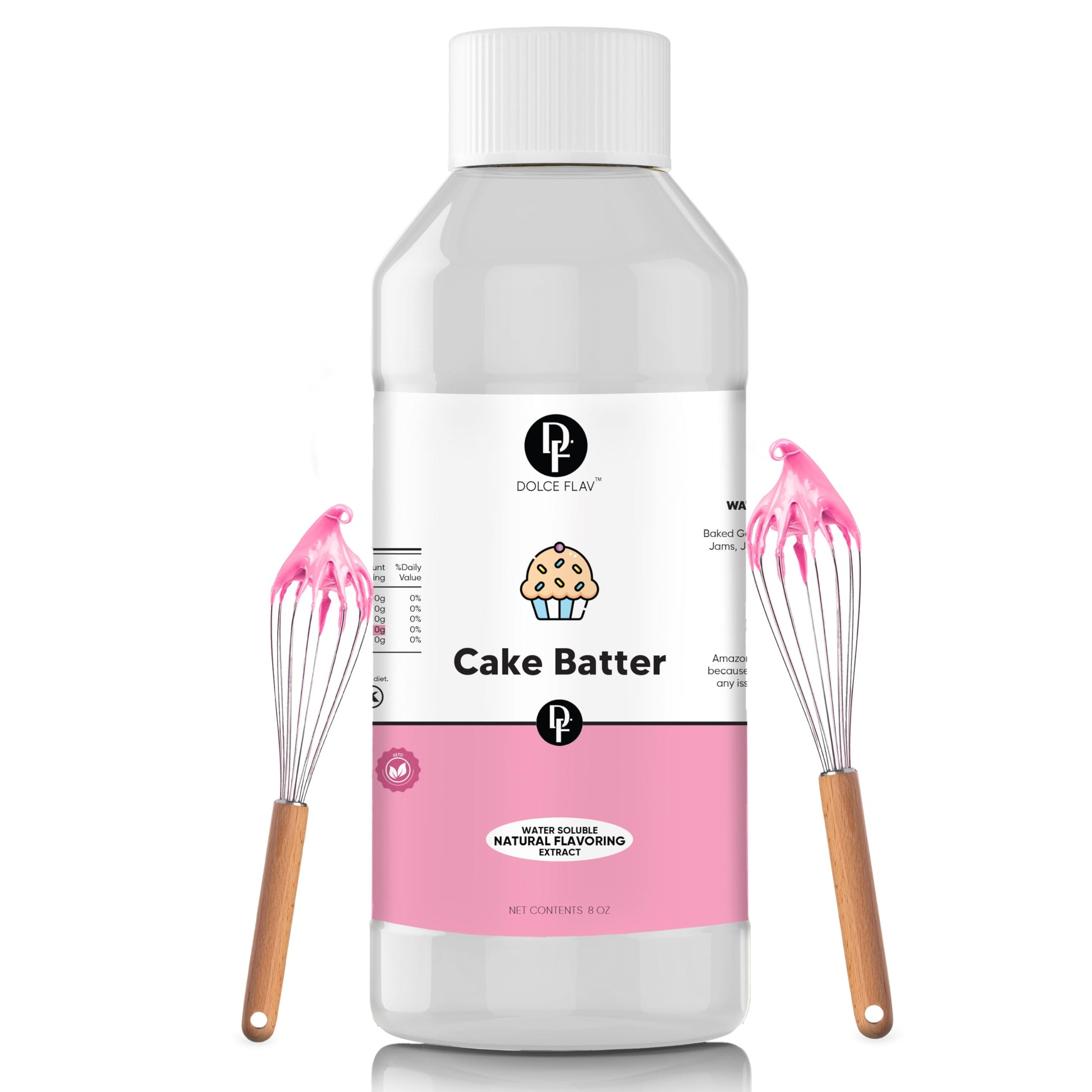 Dolce Flav Natural Cake Batter Extract - 8 Ounce Water-Soluble Kosher  Sugar-Free  Concentrated Birthday Cake Flavor For Frosting  Cupcakes & Ice Cream