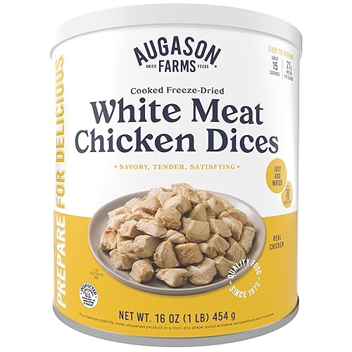 Augason Farms Freeze-Dried White Meat Chicken 100% Real Precooked Chicken Long-Term Food Storage Large Can, 16 Oz