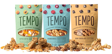 Tempo Granola Cluster Variety Pack - Dark Chocolate, Cranberry, Apricot - Vegan, Gluten Free, Oats, Low Sugar, Vegan, Dairy Free
