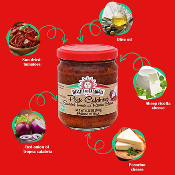 Pesto Calabrese Sundried Tomatoes & Ricotta Cheese | Spicy Italian Seasoning Made with Authentic Calabria Red Onions & Olive Oil
