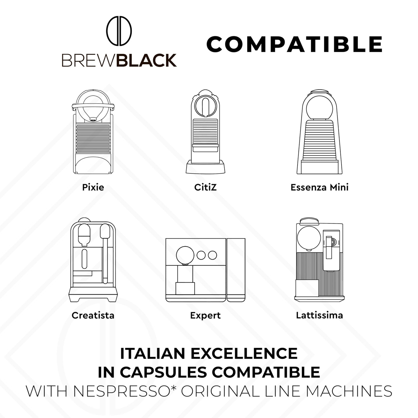 BREWBLACK Crema Coffee compact pieces - 50 Aluminum Pods, Compatible with Nespresso Original, Medium Roast, Intensity 8, Made in Italy