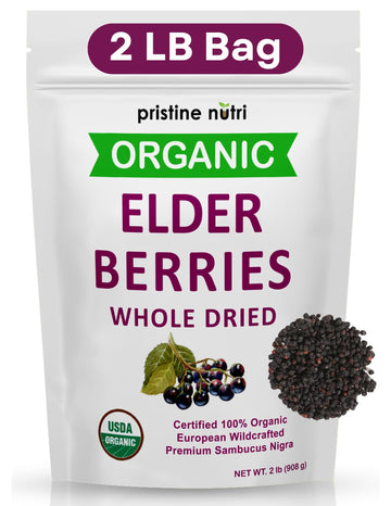 Pristine Nutri Organic Dried Elderberries | Non-GMO, Wildcrafted | 32 oz Bulk | Immunity Booster