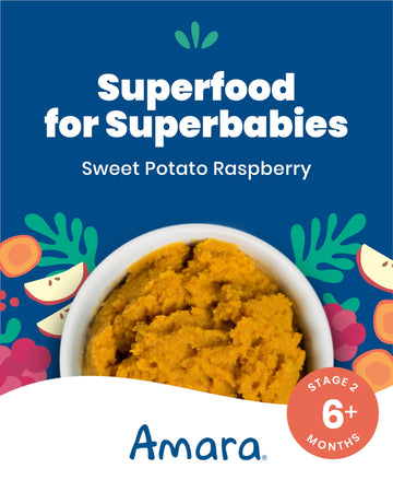 Amara Organic Baby Food - Stage 2 - Sweet Potato Raspberry - Baby Cereal To Mix With Breastmilk, Water - Baby Food Pouches Made