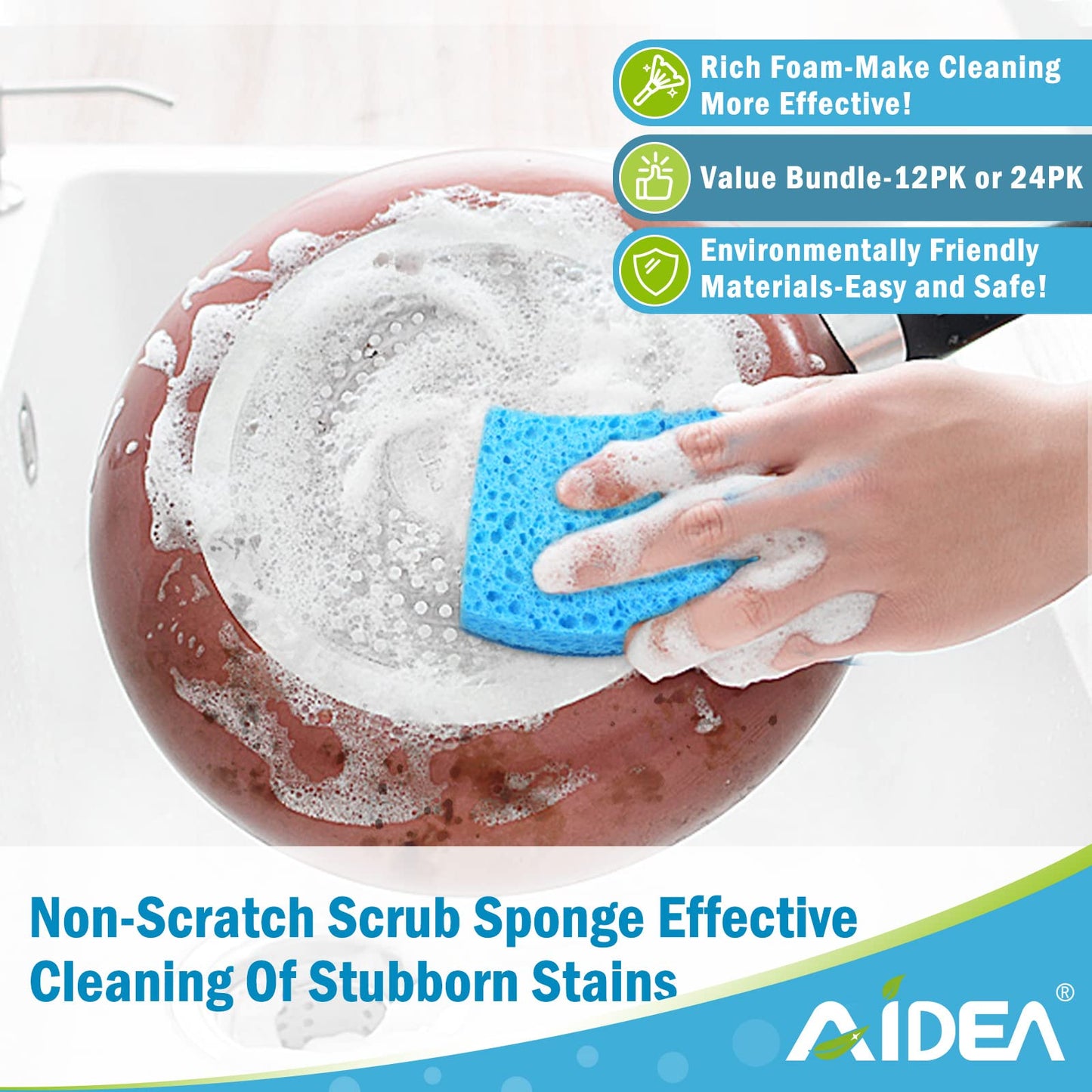 Aidea-Brite Non-Scratch Scrub Sponge-12Count, Sponges For Dishes, Cleaning Sponge, Cleans Fast Without Scratching, Stands Up To