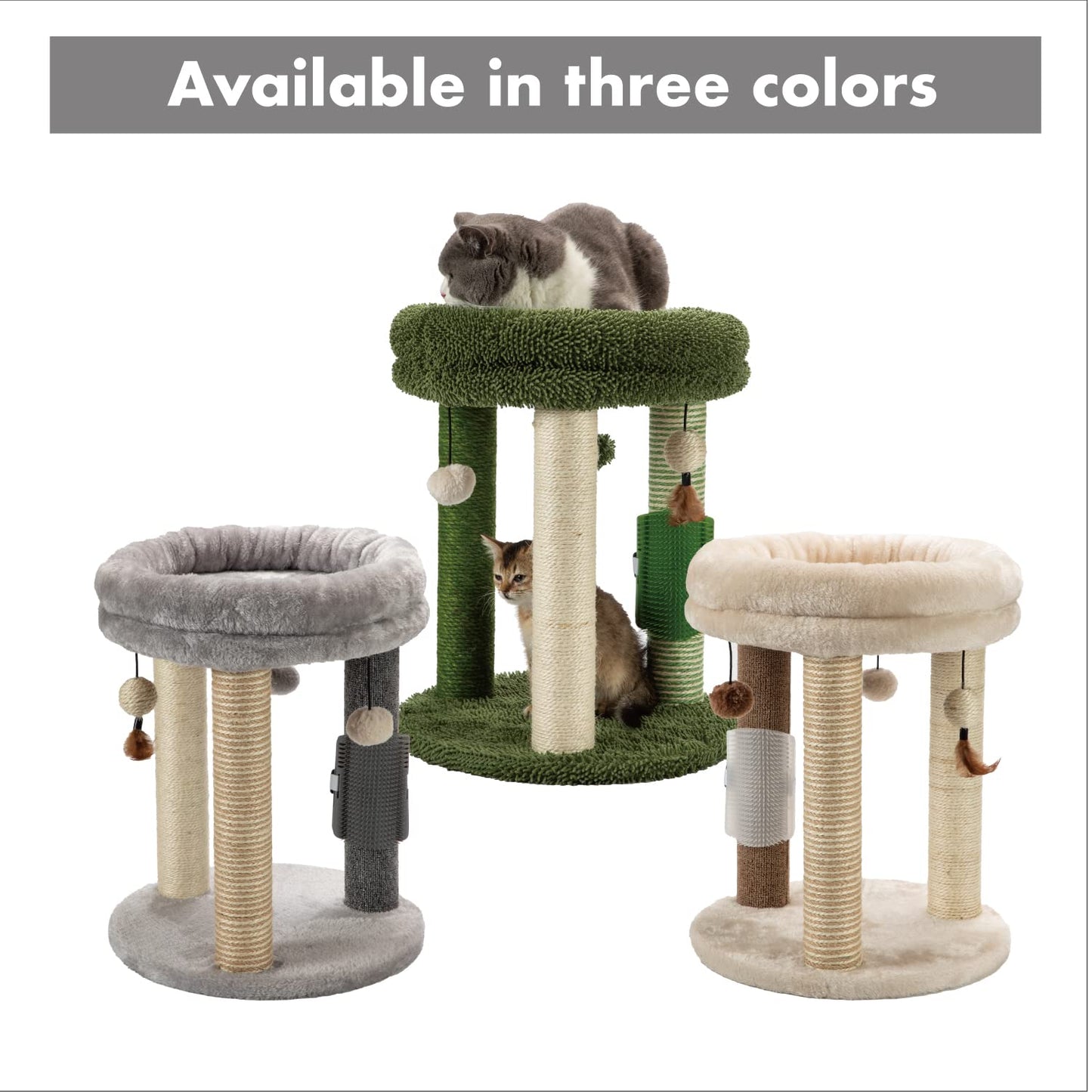 Mecool 4In1 Small Cat Tree,Scratching Post With Tower Soft Cat Bed, Sisal Carpet Jute Posts With Three Hanging Ball Toys And Mas