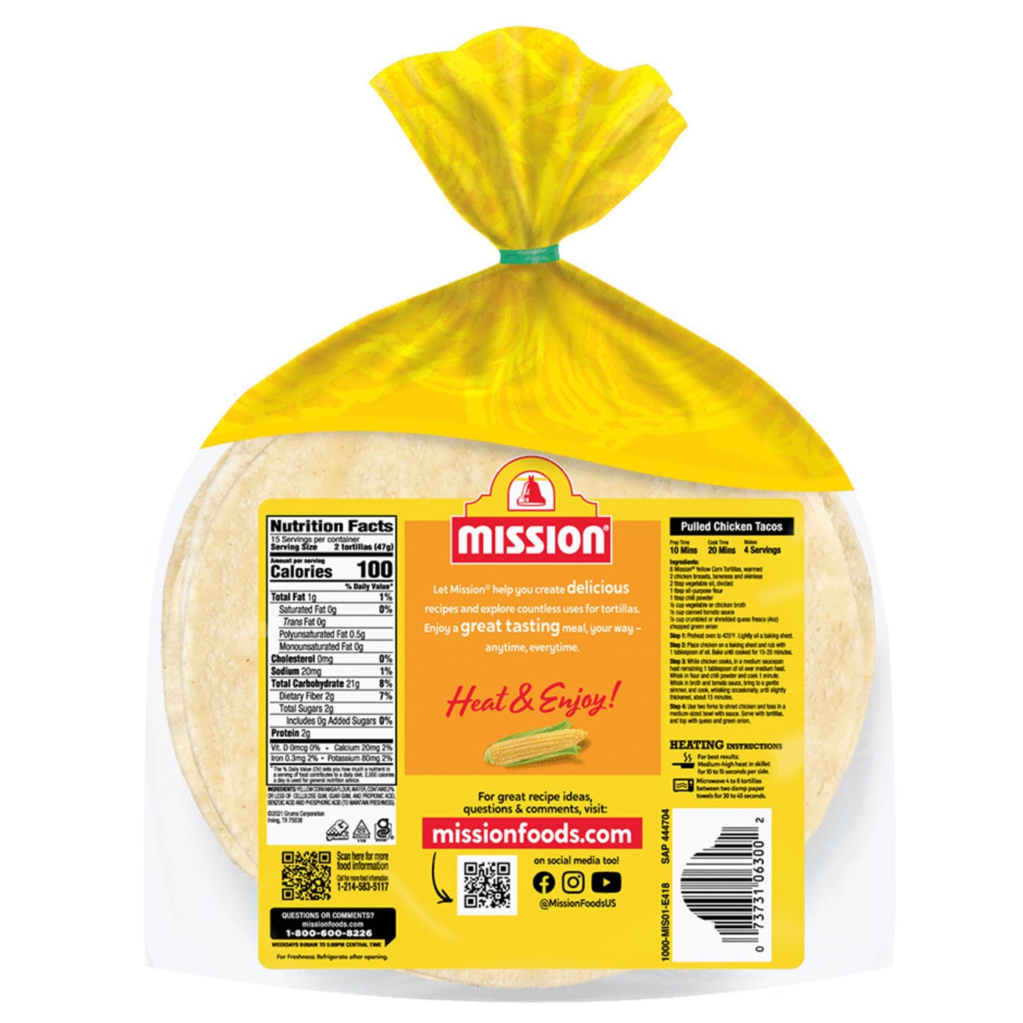 Mission Yellow Corn Tortillas, Small Soft Taco Size, 30 Count, Gluten Free
