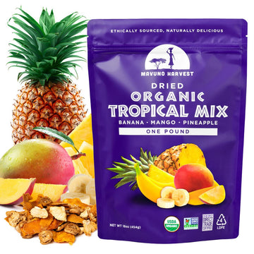 Mavuno Harvest Tropical Mix Dried Fruit Snack, Unsweetened, Gluten Free, Vegan, 1 Pound Resealable Bag