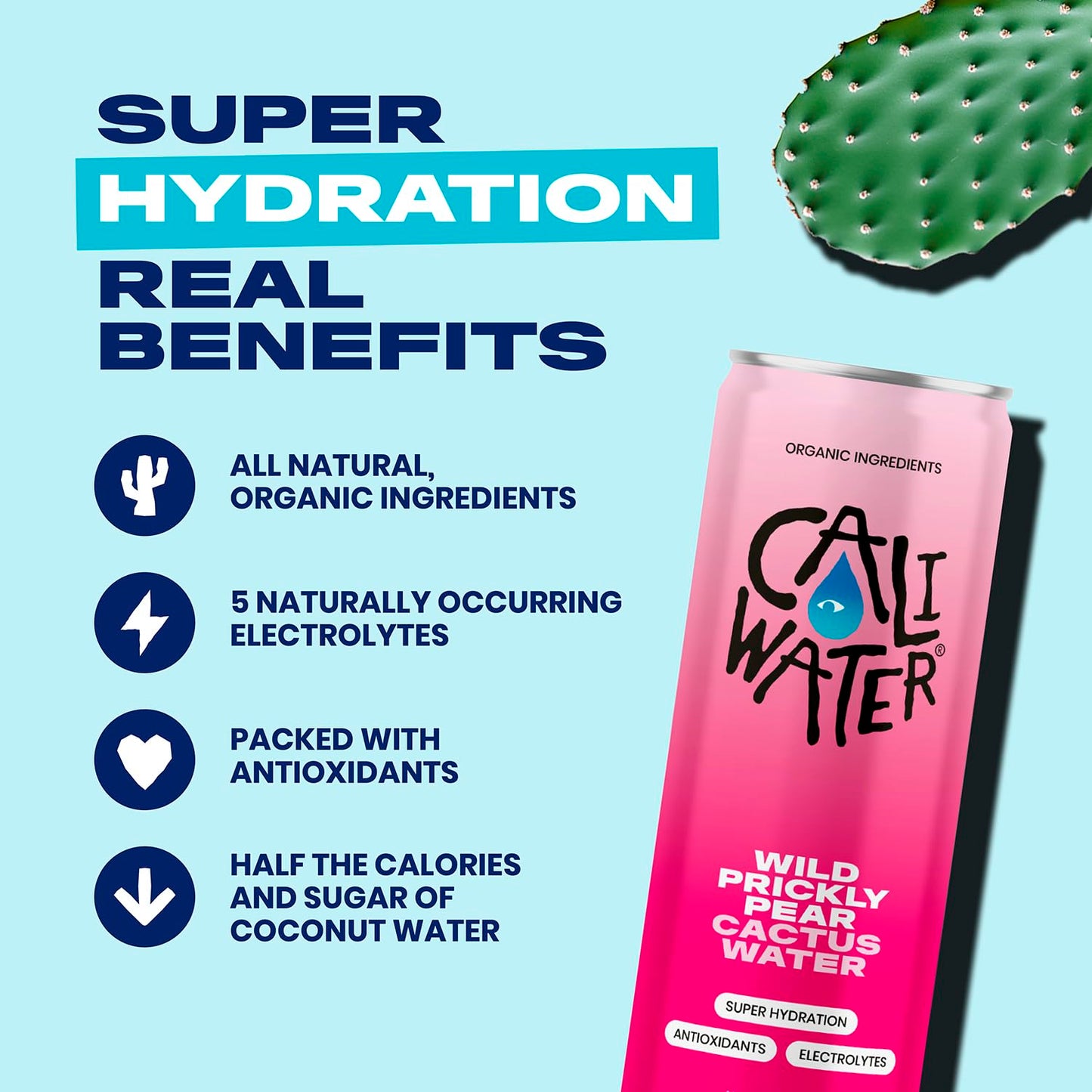 Caliwater Organic Nopal Cactus Water with Rare Antioxidants + Electrolytes for Hydration and Recovery, Plant-Based, Non-GMO, Non