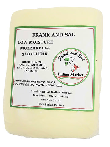 Frank and Sal Low Moisture Mozzarella Cheese – 3 Pound Loaf – Ideal for Pizza and Pasta