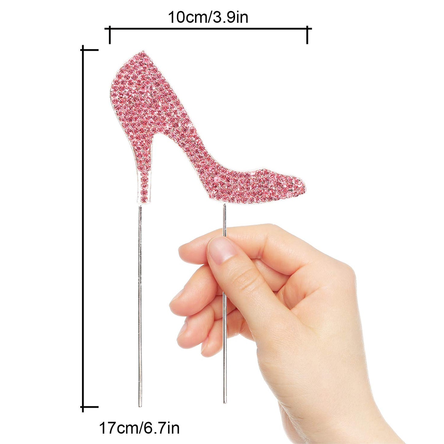 LINGTEER High Heel Cake Topper, Pink Rhinestone Crystal, 3.9 x 6.7, Model B07L2GK7P1, Perfect for Birthday & Wedding Decorations